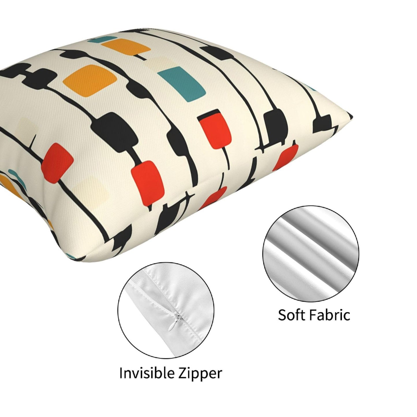 Worltoldb Throw Pillow Covers Set of 4 Decorative Soft Linen Fabric Square Cushion Case for Room Bedroom Sofa Car 18x18 (Mid Century, 18"x18")