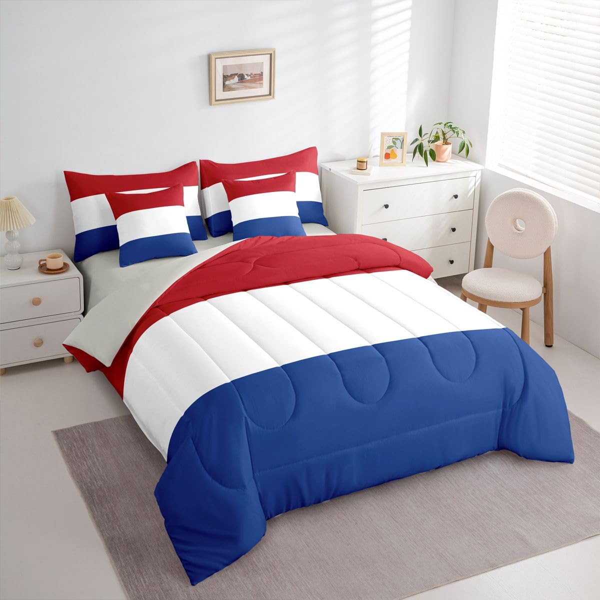 Feelyou Dutch Flag King Comforter Set with Sheets for Kids Boys Girls Netherlands 7 Pieces Bedding Set International Flag Bed in a Bag Soccer Sports Game Room Decor Soft Lightweight Microfiber