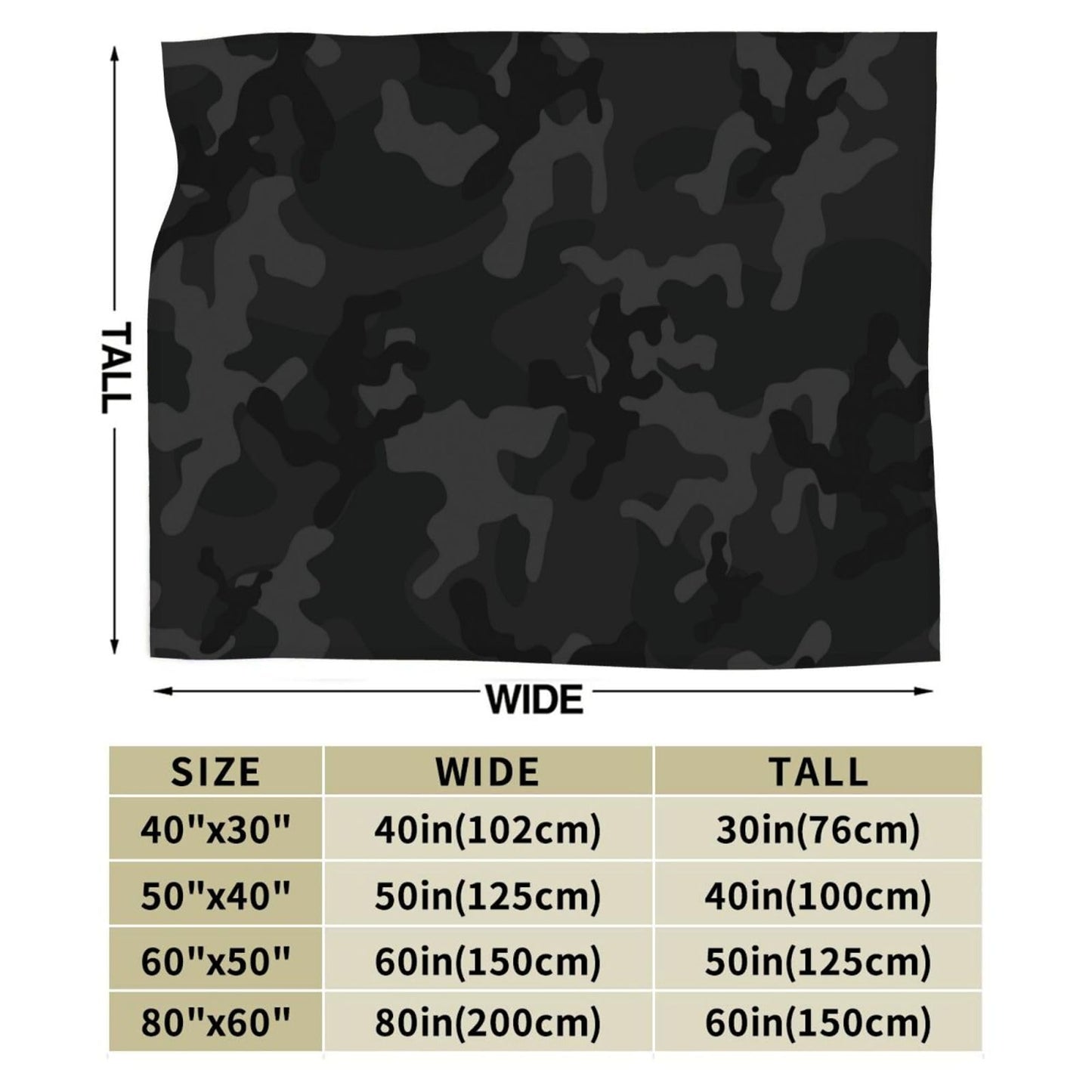 Perinsto Black and Grey Camouflage Throw Blanket Ultra Soft Warm All Season Military Camo Decorative Fleece Blankets for Bed Chair Car Sofa Couch Bedroom 60"X50"