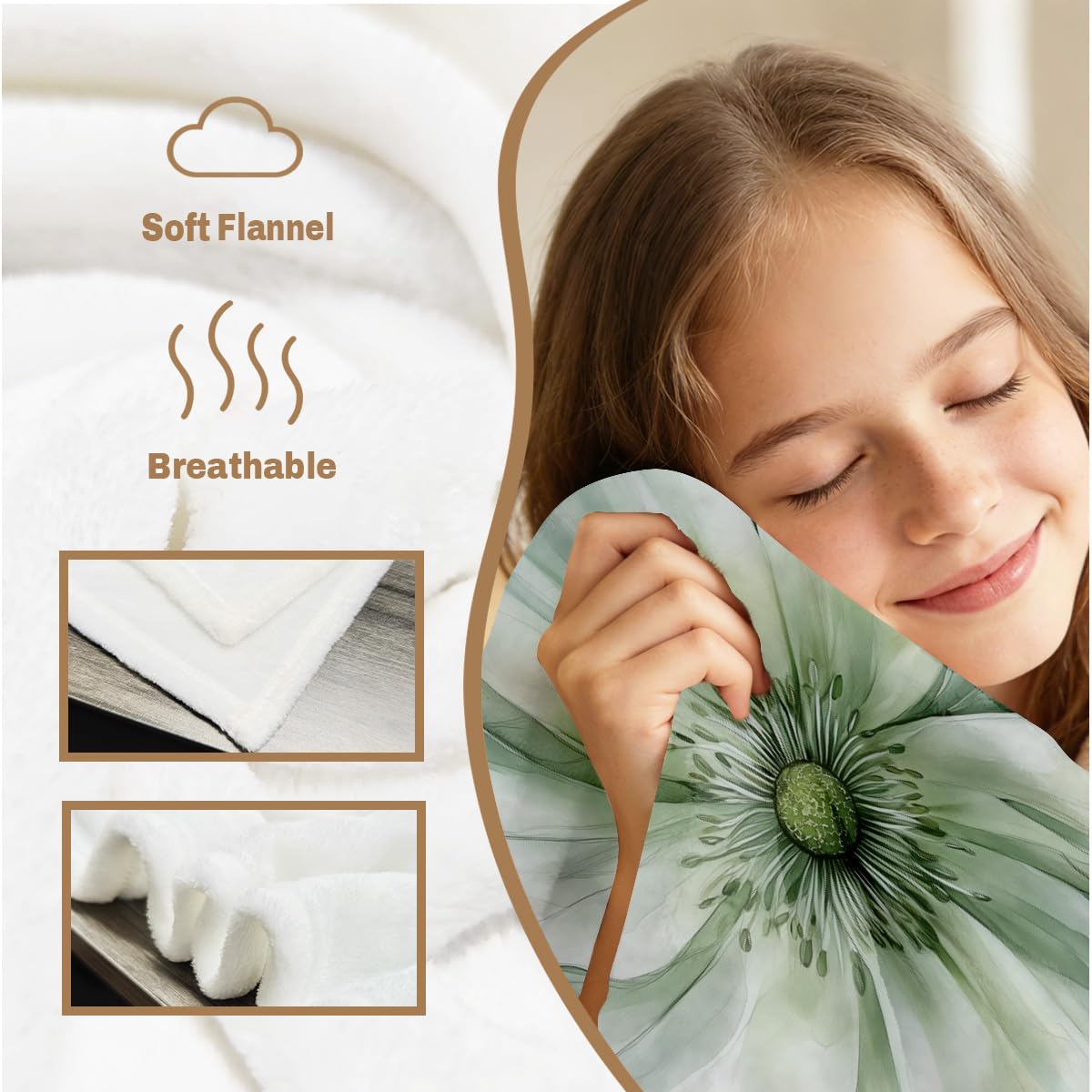 HUNXIAOJ White Floral Throw Blanket Abstract Flower Blanket Soft Cozy Fleece Botanical Art Throw Flannel Floral Bedding for Couch Bed Living Room Sofa Home Decor 49"x59"