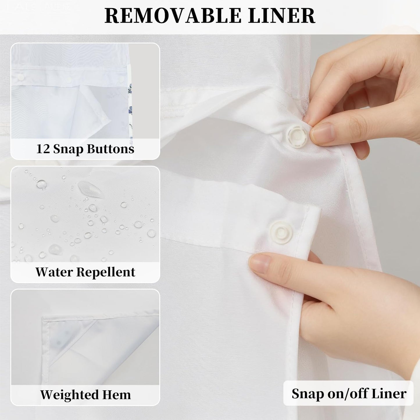 NAEMBCU No Hook Floral Shower Curtain with Snap in Liner 71x74 Inch