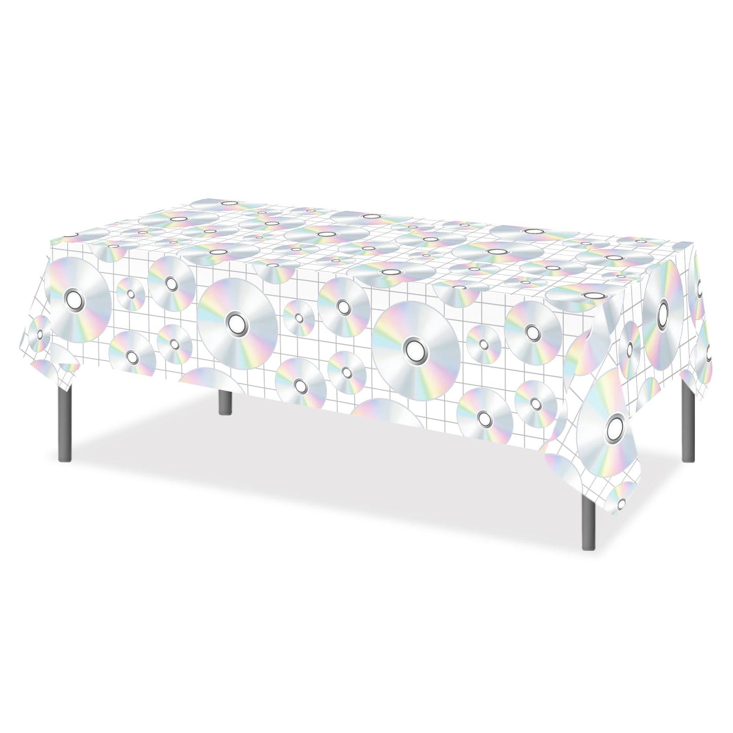 CC HOME 1Pc CD Disc Party Plastic Tablecloth 54 x 87 Inch Long Table Cover, CD Disc Music Party Tablecover for Music Festival Theme Kids Baby Shower Birthday Dinner Picnic Kitchen Event