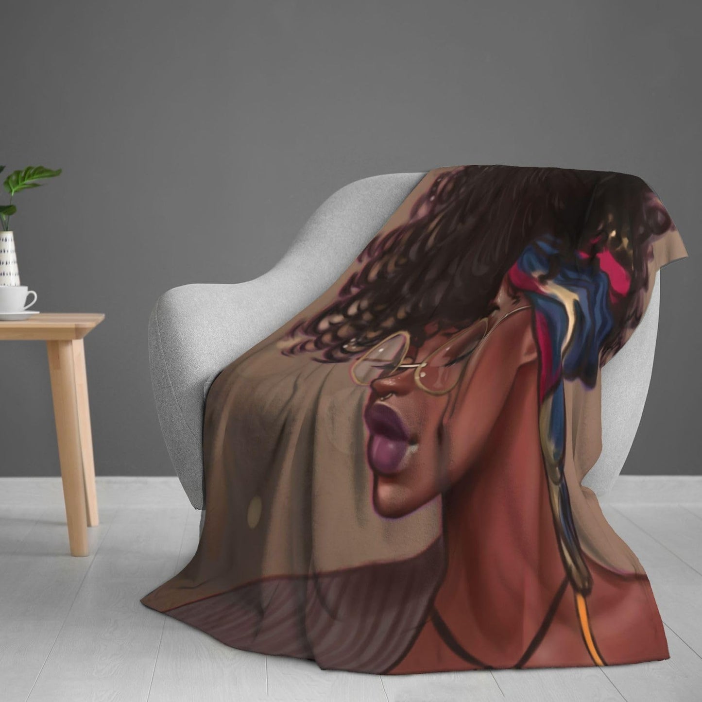 Abucaky African American Black Girl Fleece Throw Blanket Ultra Soft Cozy Afro Woman Decorative Flannel Blanket for Home Bed Couch Chair Travel 50x40in