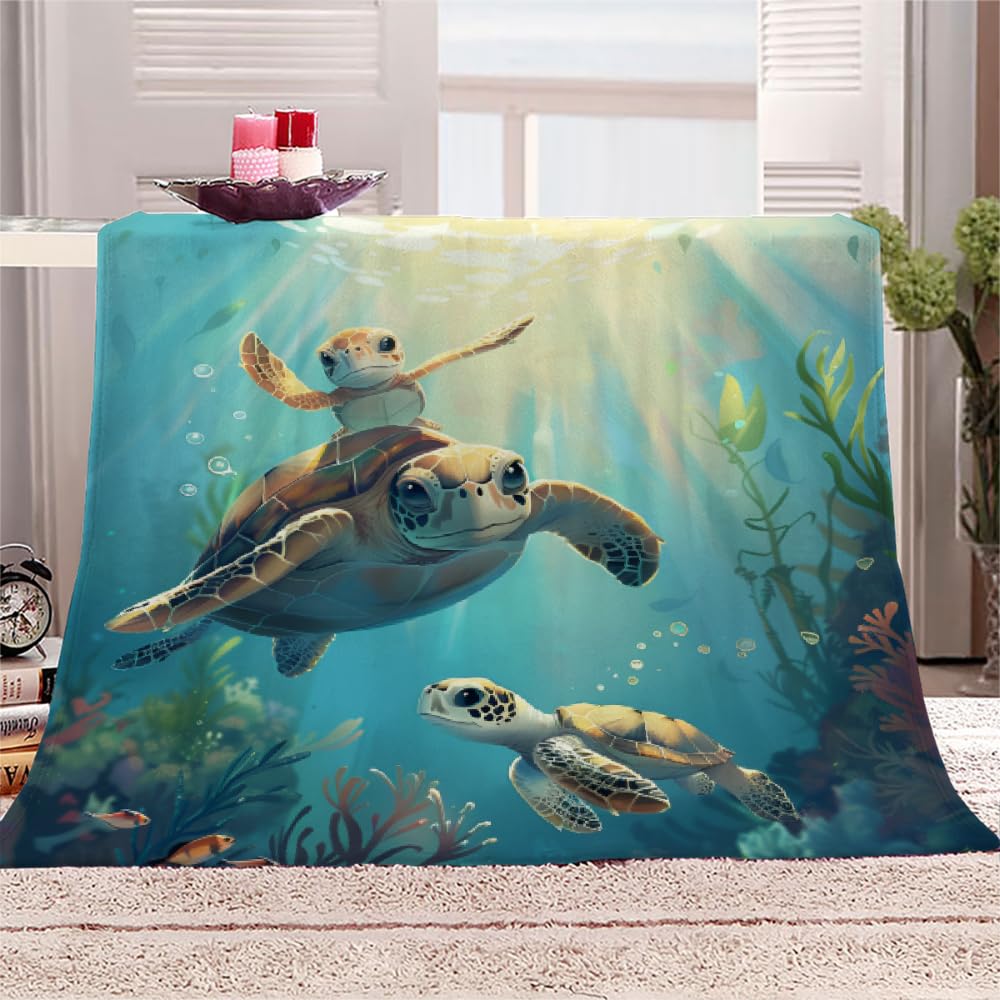 PAOABIU Sea Turtle Blanket Throw, Cute Ocean Animal Throw Blanket for Couch, Hawaiian Sea Breathable Warm Bed Throw, Kids Room Lightweight Fleece Blanket Kids 30"x 40" Camping & Travel Blanket