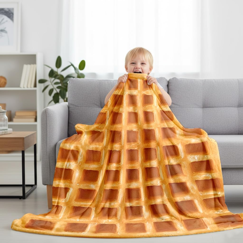 Lifeella Realistic Waffle Throw Blanket, Super Soft Warm Flannel Fleece Nap Food Blankets for Couch Dorm Sofa Room, Funny Gag Gifts for Teenage Boys and Girls, 50×60 inch