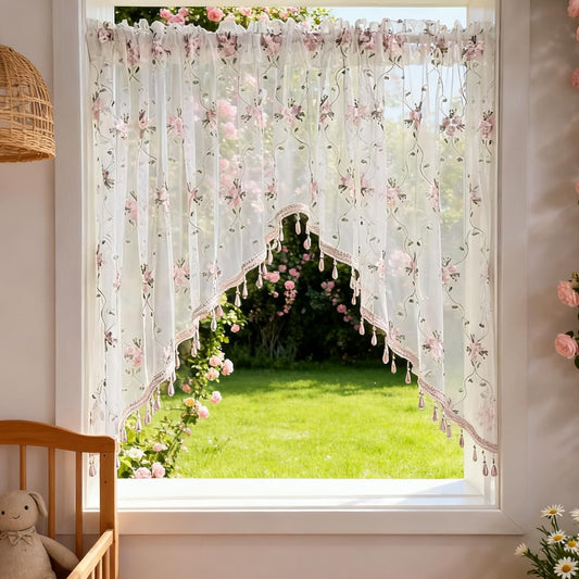 1PC Victorian Style Floral Sheer Swag Curtain Valance for Arched Door