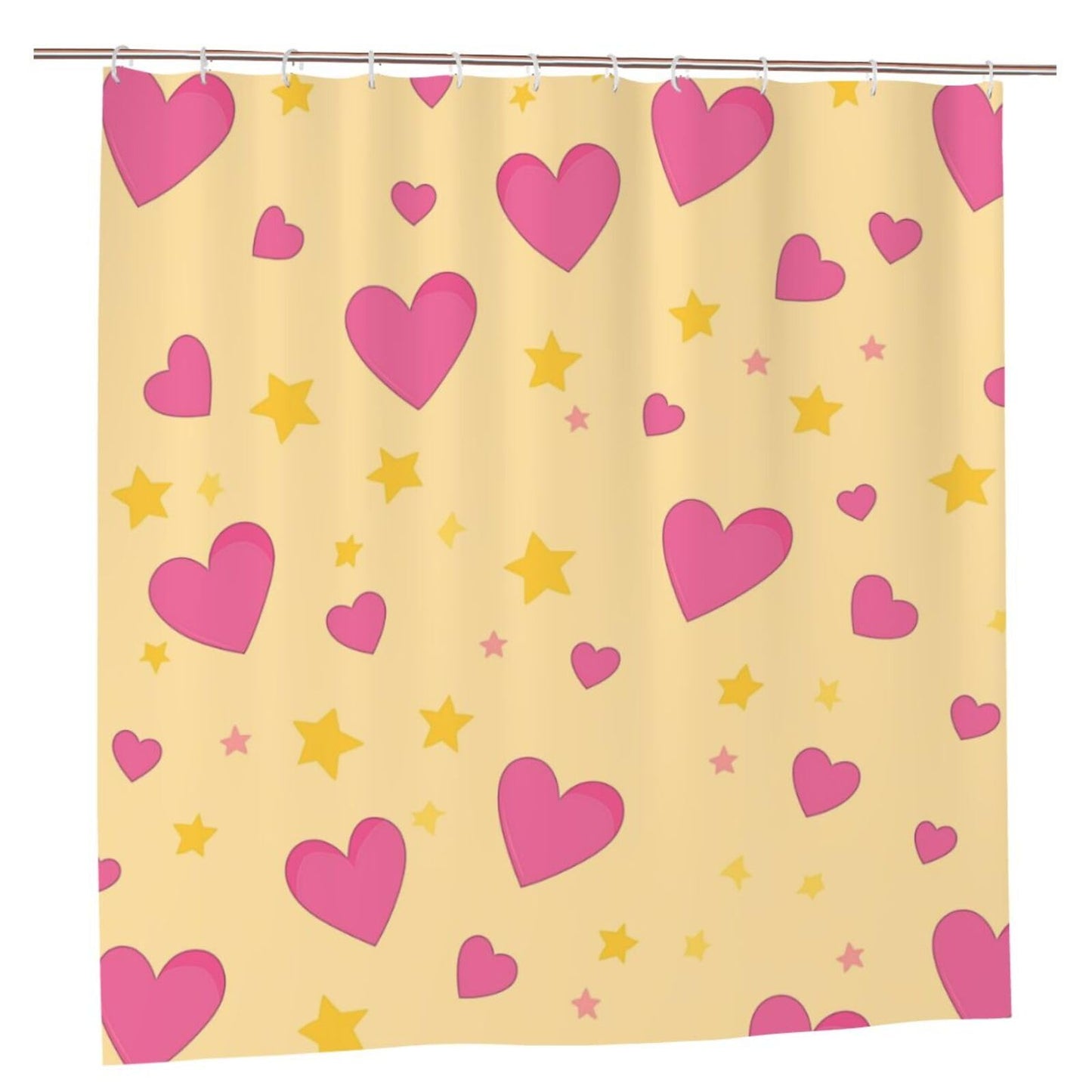 HSYOYO Pink Hearts Yellow Shower Curtains for Bathroom Waterproof Shower Curtain Set with 12 Plastic Hooks Washable Bathroom Curtain Modern Bathroom Decor 72" W x 72" L