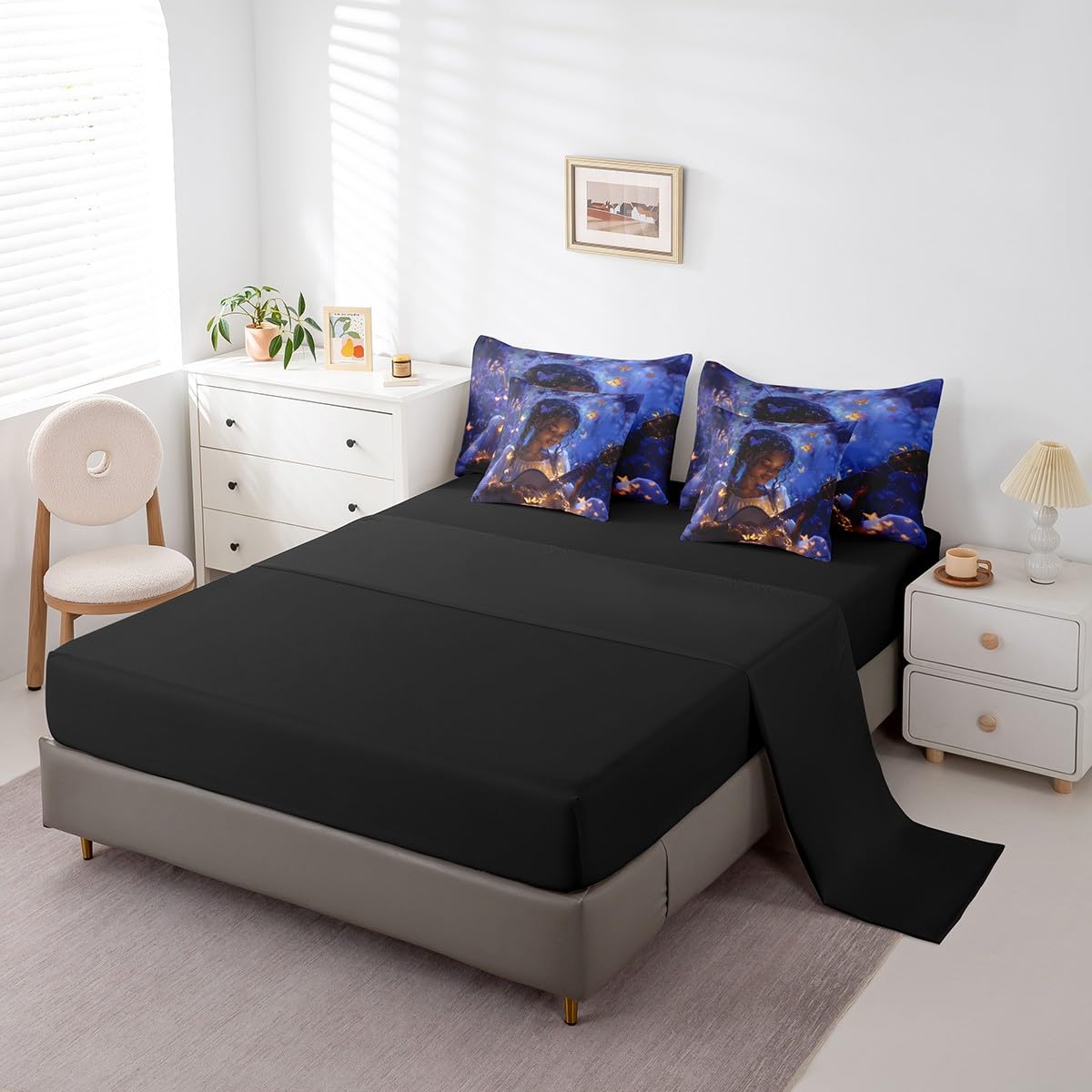 Boho Exotic Girl Comforter Set,Artistic Musical Guitar 7 Piece Bed Set Twin Size for Kids,Jungle Glowing Butterfly Bed in a Bag Bedding Set with Comforter,Sheet Set,Pillowcases,Pillow Covers