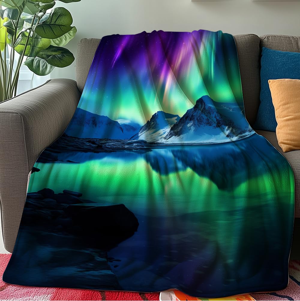 HUNXIAOJ Northern Lights Blanket Aurora Borealis Throw Blanket Northern Lights Gifts Landscape Decor Warm Soft Flannel for Girls Boys Women Teens Adults Bed Sofa Couch (50 in x 60 in)