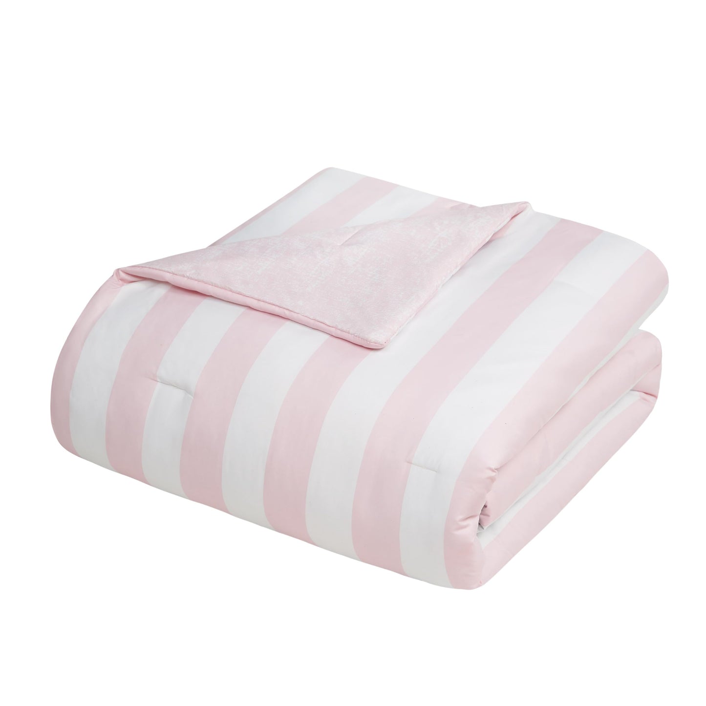 Juicy Couture Cabana Stripe Reversible Bedding Set - Queen/Full Size - Dogwood Pink/White Stripe Print – 6 Piece Set – Includes 1 90" x 90" Comforter, 3 Decorative Pillows, 2 Shams