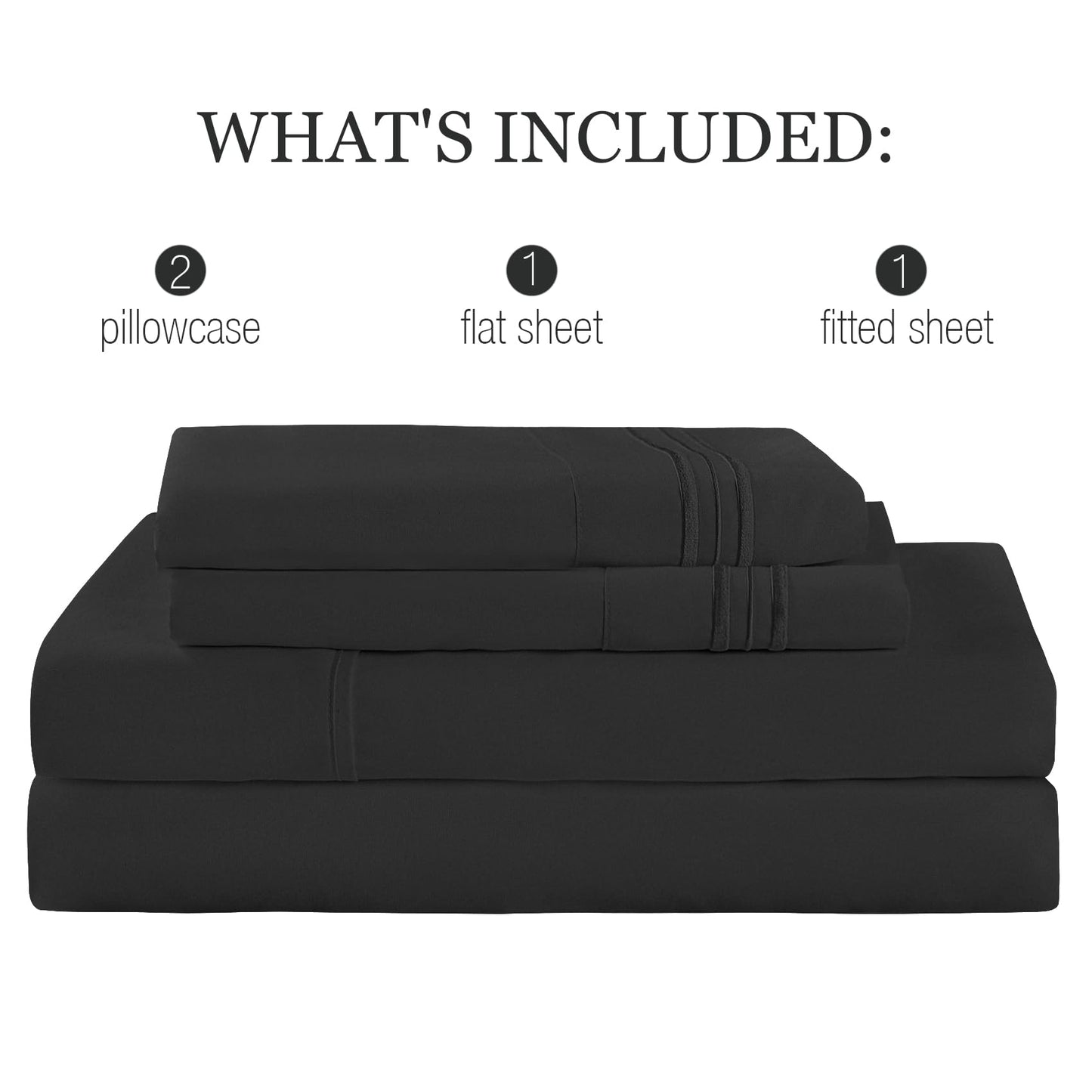 Yibeizi King Size Sheets Set Cooling Deep Pocket Bed Sheet Sets, Black Soft Microfiber Oeko-Tex Hypoallergenic Sheets & Pillowcases Wrinkle Free Bedsheets
