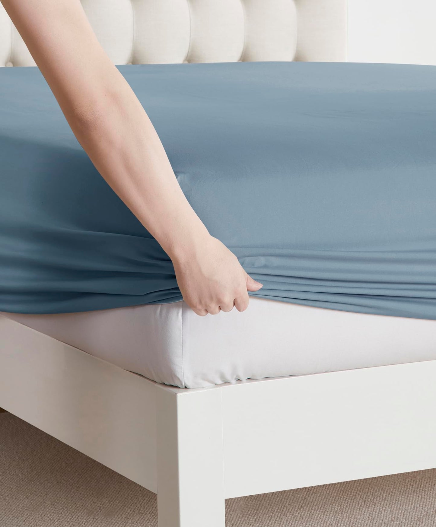 Clara Clark Bed Sheets, Premier 1800 Series Bed Sheet Set, Deep Pocket, Wrinkle, Fade, Stain Resistant, Luxury Soft Bedding Sheets & Pillowcases, Queen, Stone Blue