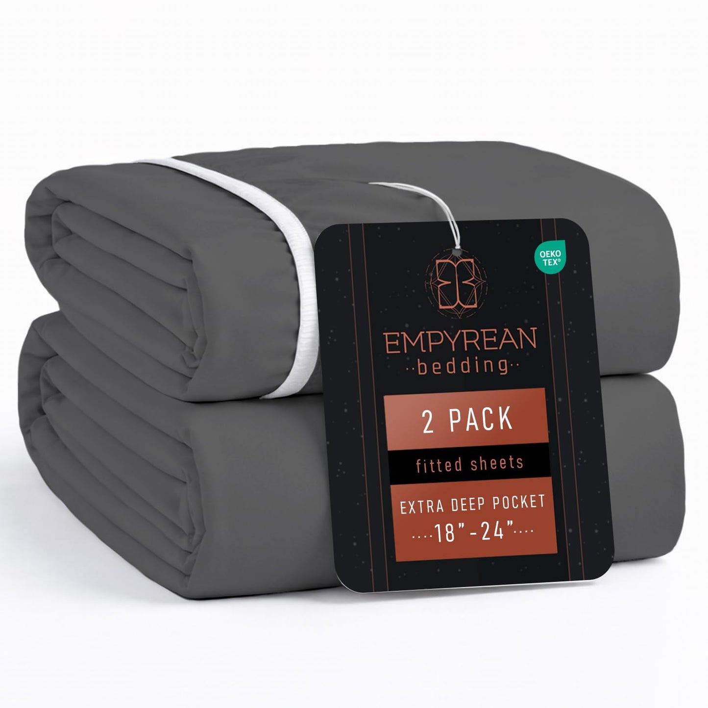 Empyrean 2 Pack Charcoal Grey Extra Deep Pocket King Fitted Sheet Only, Hotel Luxury King Size Fitted Sheets Easily Fits 18 to 24 Inch Mattress, Super Soft, Wrinkle-Free Bottom Sheets w/Corner Straps