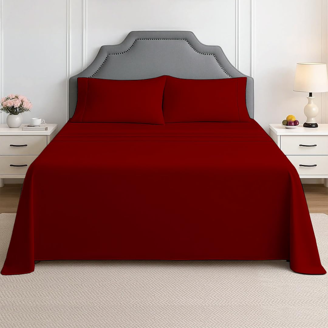 King Sheet Set - 4 Piece Ultra Soft Brushed Microfiber Bed Sheets - 15" Deep Pockets, Wrinkle-Free & Breathable for a Secure Fit Sheets & Pillowcases (King, Burgundy)