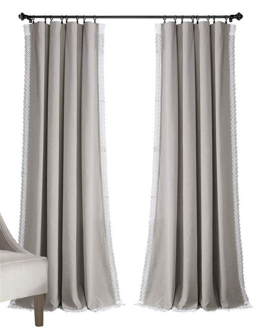 Lush Decor Rosalie Light Filtering Window Curtain Panels, Pair, 54" W x 84" L, Light Gray - Lace Curtains for Living Room - Vintage - Cottage Core Decor