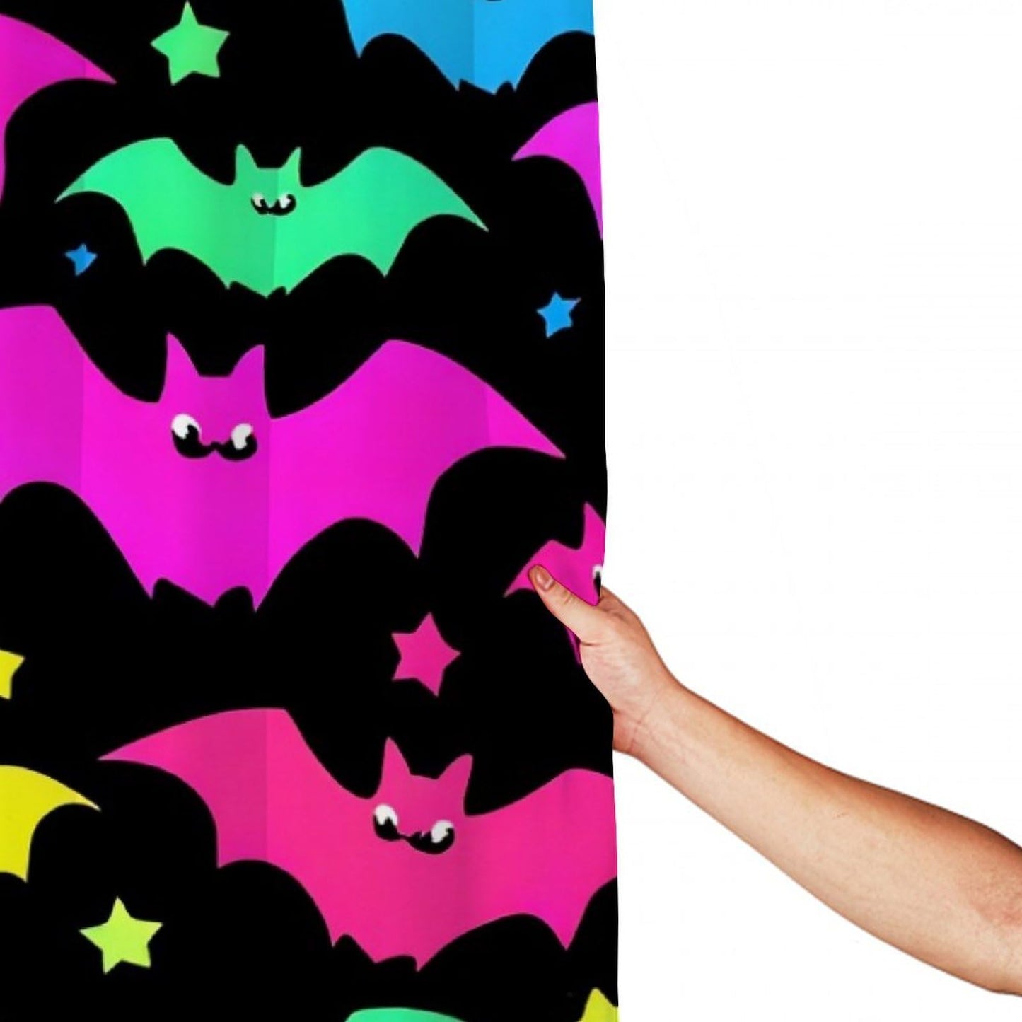 Meaudiwes Fashion Lightweight Shower Curtain Waterproof Bathroom Shower Curtain with 12 Hooks Halloween Cool Neon Bats, 72"x 70"