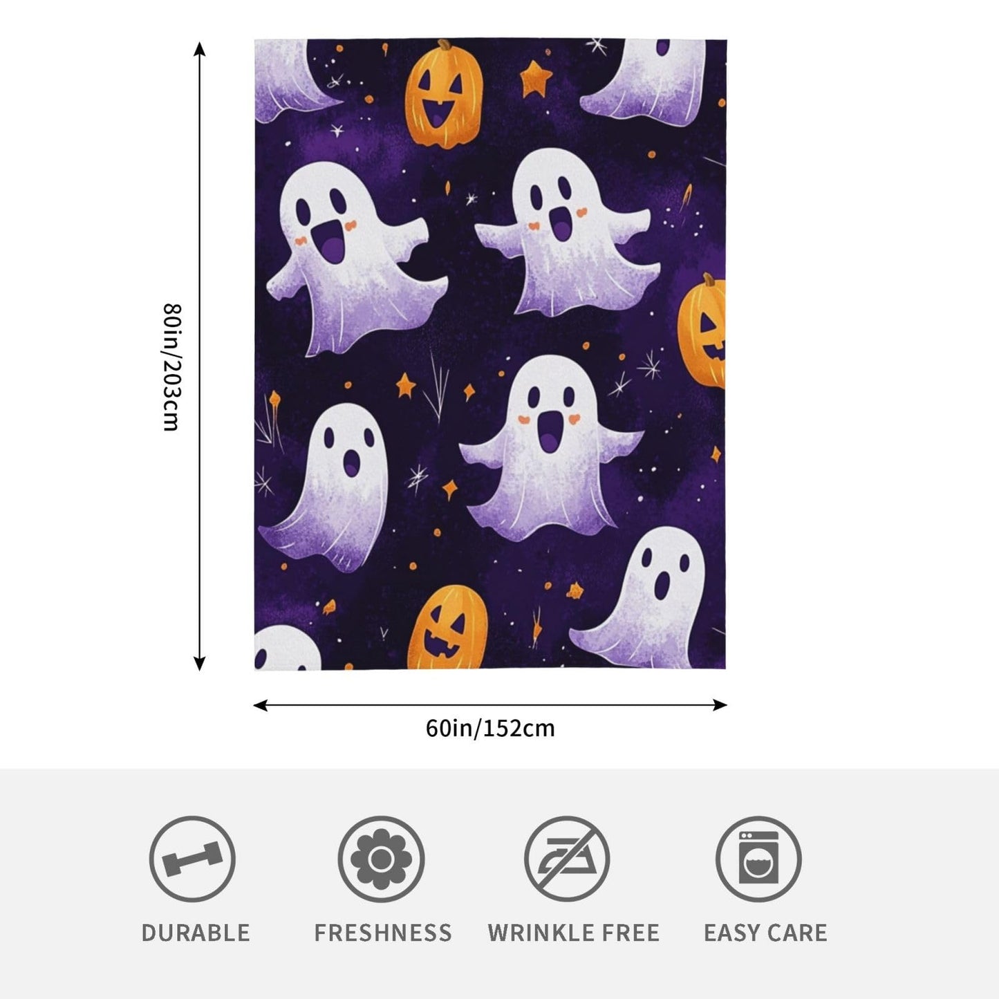 CDSASHCA Spooky Cute Flannel Blanket,Soft Fleece Throw with Smiling Ghosts Motif,Lightweight & Warm,Ideal for Fall Snuggles Or Festive Presents,Vibrant Design,Gifts for Friedns and Family 60X80 Inch