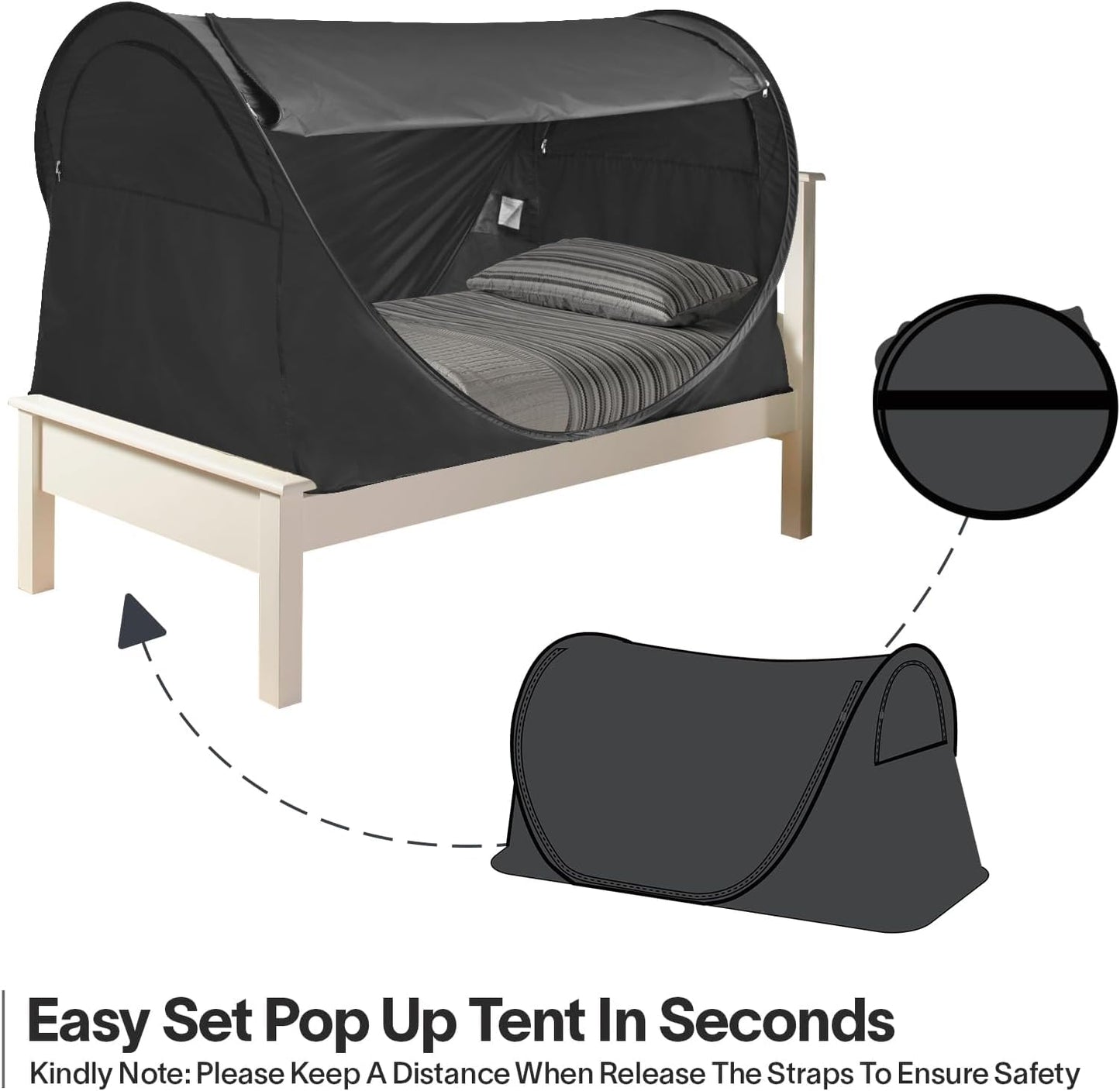 Alvantor Privacy Pop Up Bed Tent for Twin Bed, Easy Setup Blackout and Breathable Mesh Bed Canopy Lightweight Portable Sleep Pod with Carry Bag Dream Tent for Indoor Outdoor Use- Twin/Black