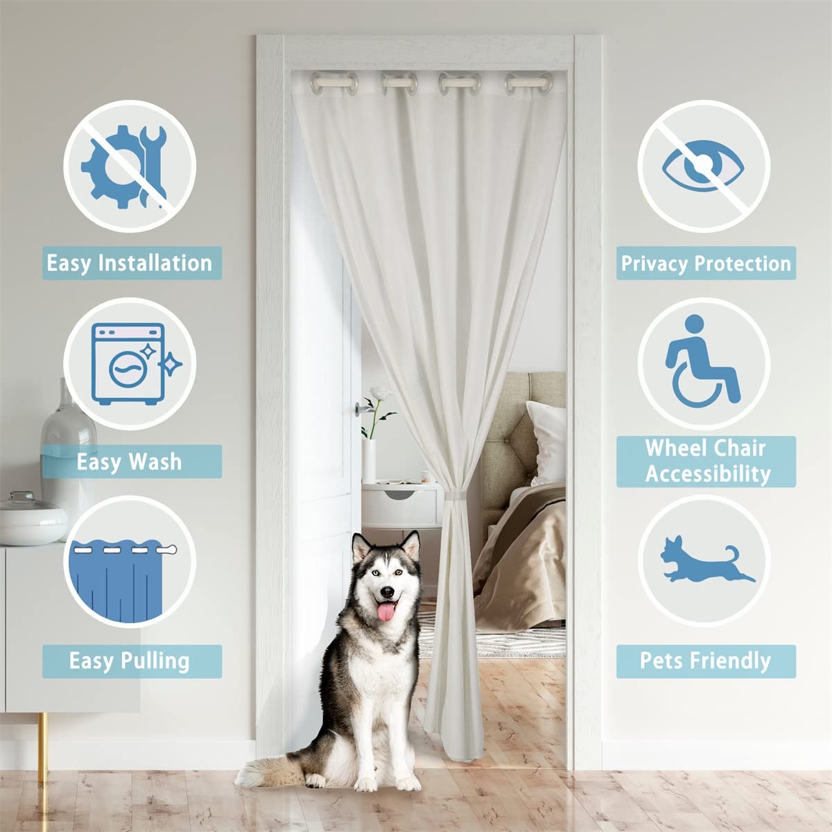jejeloiu Cartoon Cat Closet Door Cover Curtain for Living Room 52x84 Inch 1 Panel Cute Kitten Door Curtain for Doorway Privacy for Kids Boys Girls Cats Print 30%-50% Room Darkening Blackout Curtain