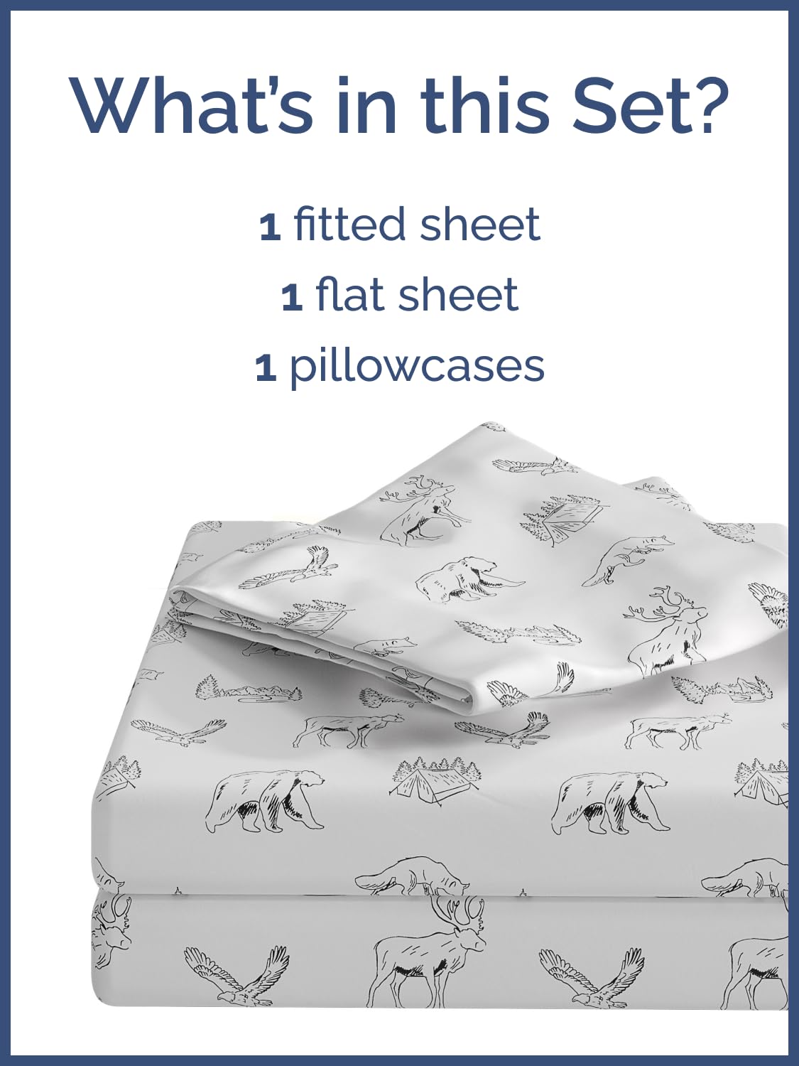 Kids Twin Size Bed Sheet Set - 3 Piece Kids Loft Bed Sheets - Wildlife Forest Themed Bedding - Soft, Cute and Cozy - Breathable and Machine Washable - Animal Bed Set for Boys, Girls, Teens & Toddlers