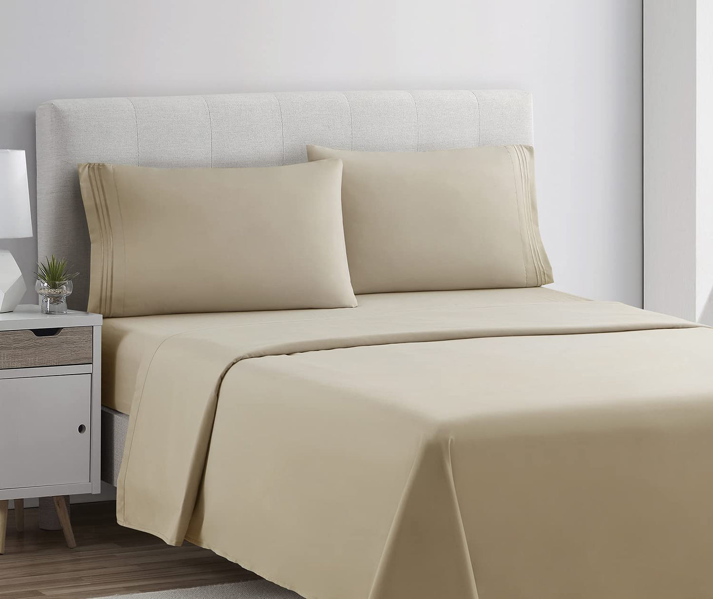Clara Clark Bed Sheets, Premier 1800 Series 4 Piece Bed Sheet Set, Deep Pocket, Wrinkle, Fade, Stain Resistant, Luxury Soft Bedding Sheets & Pillowcases, King, Beige Cream