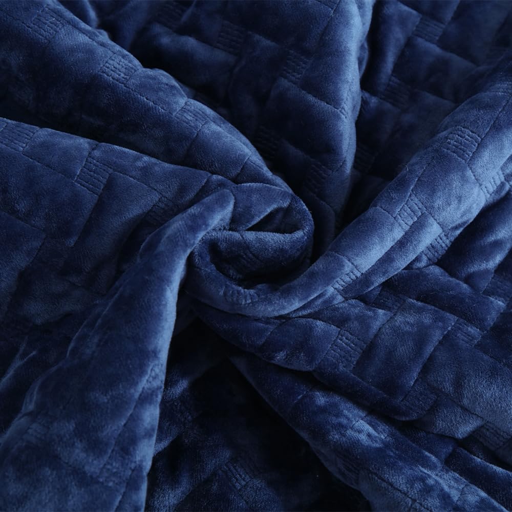 Liians Velvet Bedspread Quilt Bedding Sets,Luxury Elegant Ultra Soft Velvet Comforters Coverlet Blankets,Weave Stitching Pattern Cotton Quilted Bedspread for All Seasons,Navy Blue,King Size
