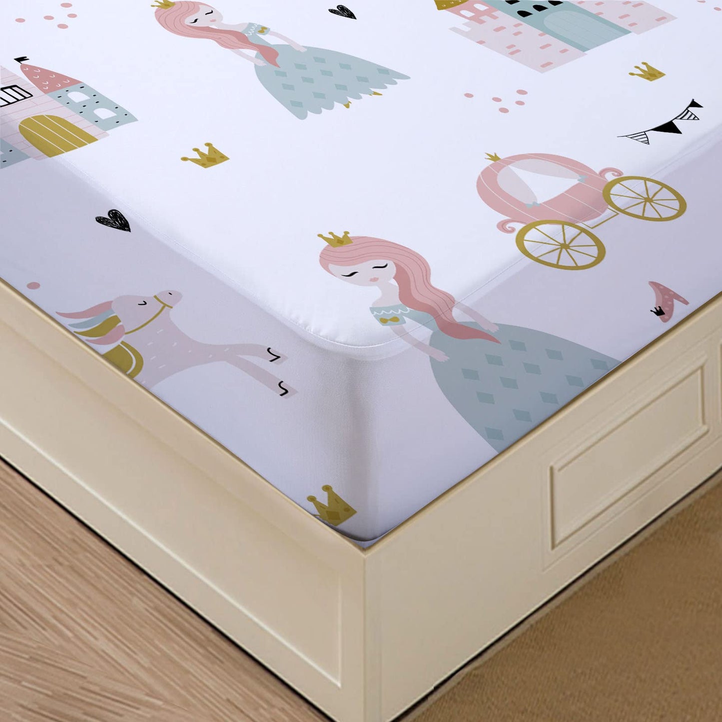 MUSOLEI Princess Fitted Sheet Set Cute Girl Castle Sheet Girl Bed Sheets Girls Teens Kids Bedding Set 1 Deep Pocket Fitted Sheet with Pillowcases Microfiber (Princess, Twin)