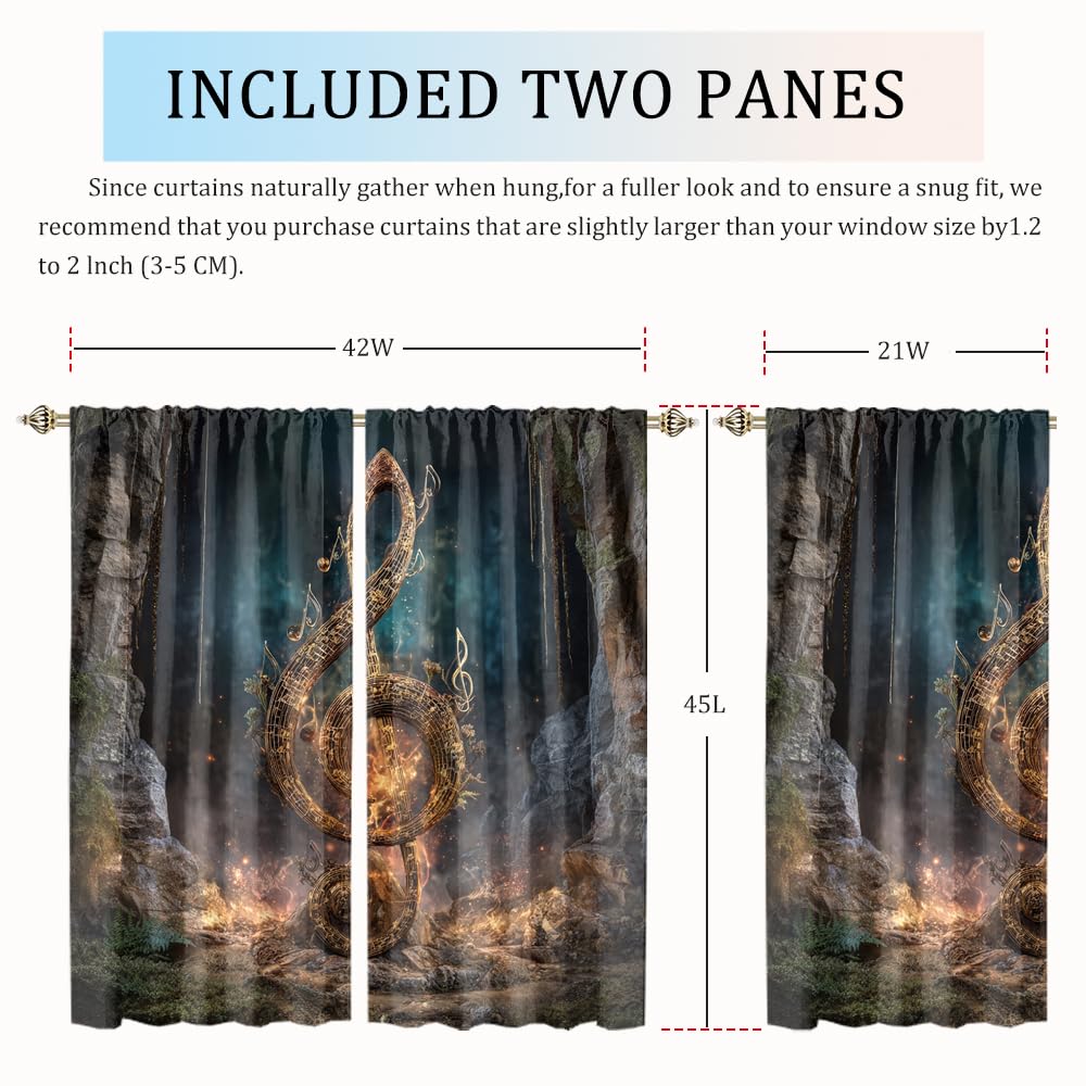 XSUPFLYM Beautiful Classic Music Note Blackout Curtain for Living Room Rustic Modern Abstract Art Mid Century Musical Theme Note Pattern Thermal Insulated Curtain for Bedroom 2 Panels Each