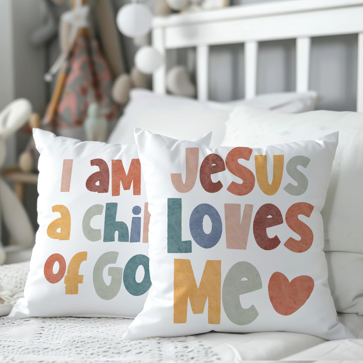 2 Pcs Boho Classroom Reading CornerThrow Pillow Covers 18x18 Inch, Bible Verse Throw Pillows, Inspirational Quote Christian Decor Pillows for Calming Corner Cozy Corner Nursery, Christian Gifts
