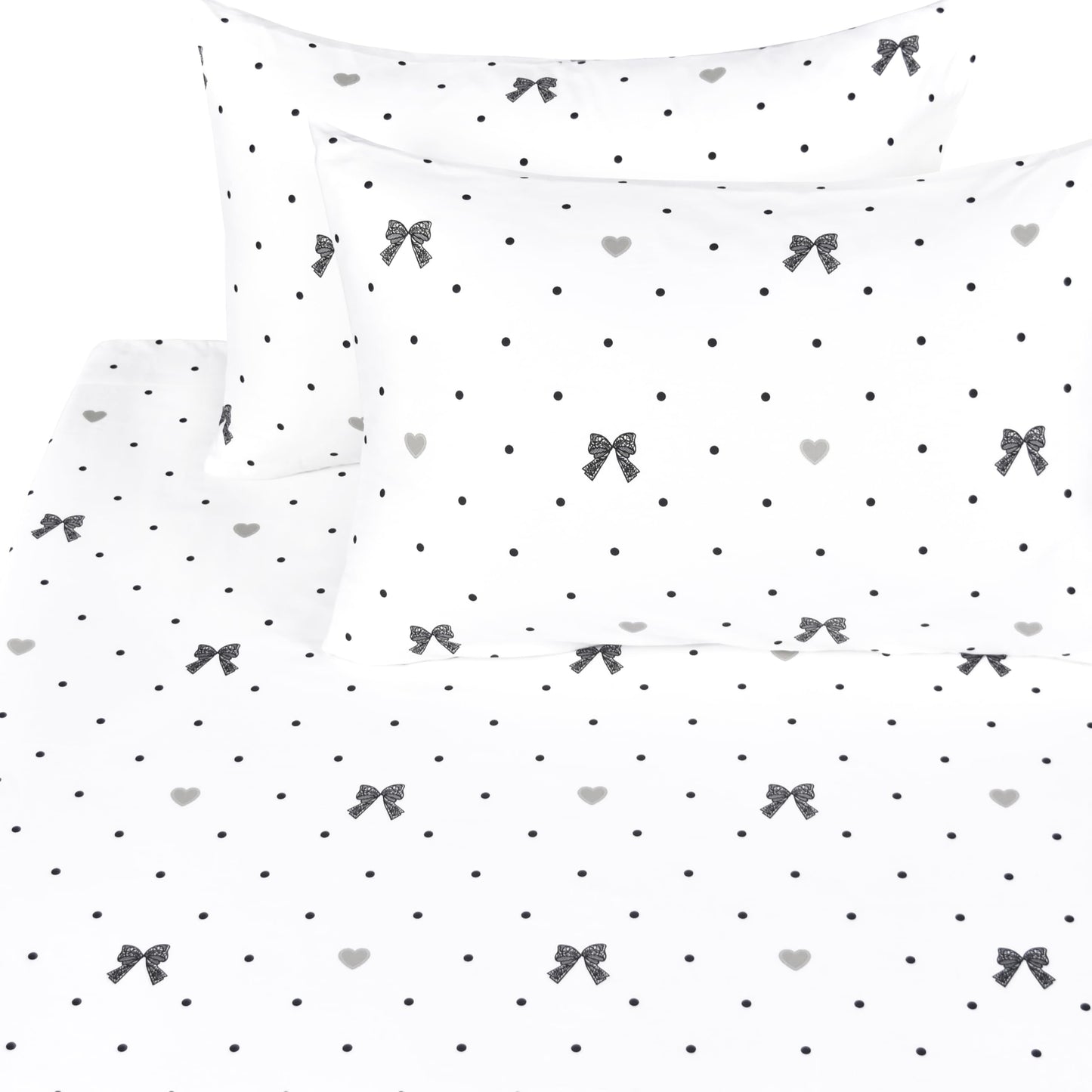 Scientific Sleep Lace Bow Bowknot Black Dot 100% Cotton 4 Pcs Full Bed Sheet Set Kids Boys Girls Teens, Flat Sheet & Fitted Sheet & Pillowcase Kids Bedding Set (Bow, Full)
