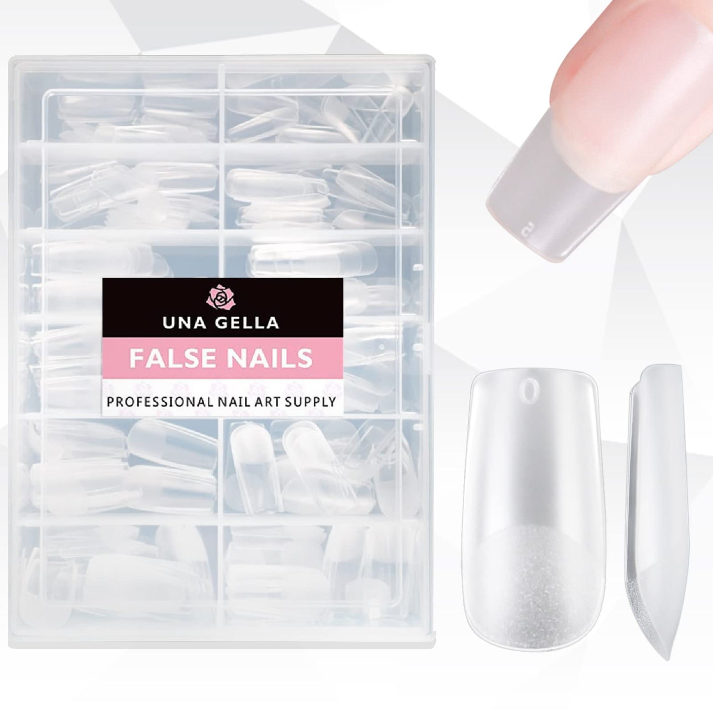 UNA GELLA Short Square Fake Nails Tips Full Matte 504 pcs Square Press on Nails Pre-shape for Full Cover Acrylic Nails French False Nails 12 Sizes False Soft Gel Tips