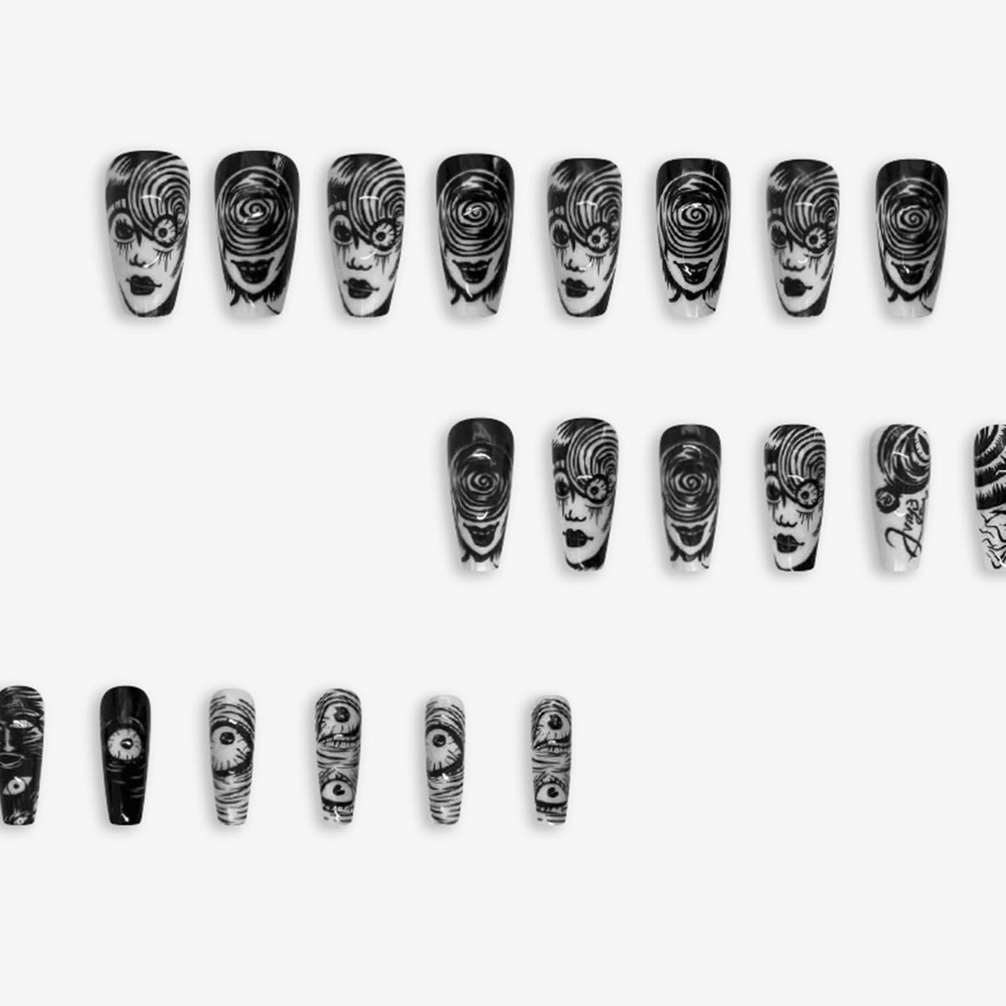 IMSOHOT Press on Nails Long Coffin Fake Nails Black White Artificial Glue on Nails Full Cover Glossy Stick on False Nails for Women Girls 24Pcs