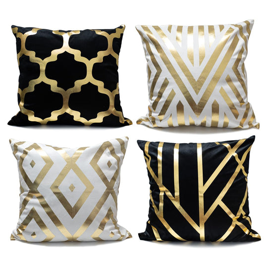 4Pcs Home Decorative Pillow Covers, Gold Foil Throw Pillow Geometric Square Cushion Covers Decor 18x18 inch Living Room Home Room Decor for Car Bed Couch (Black White and Gold)
