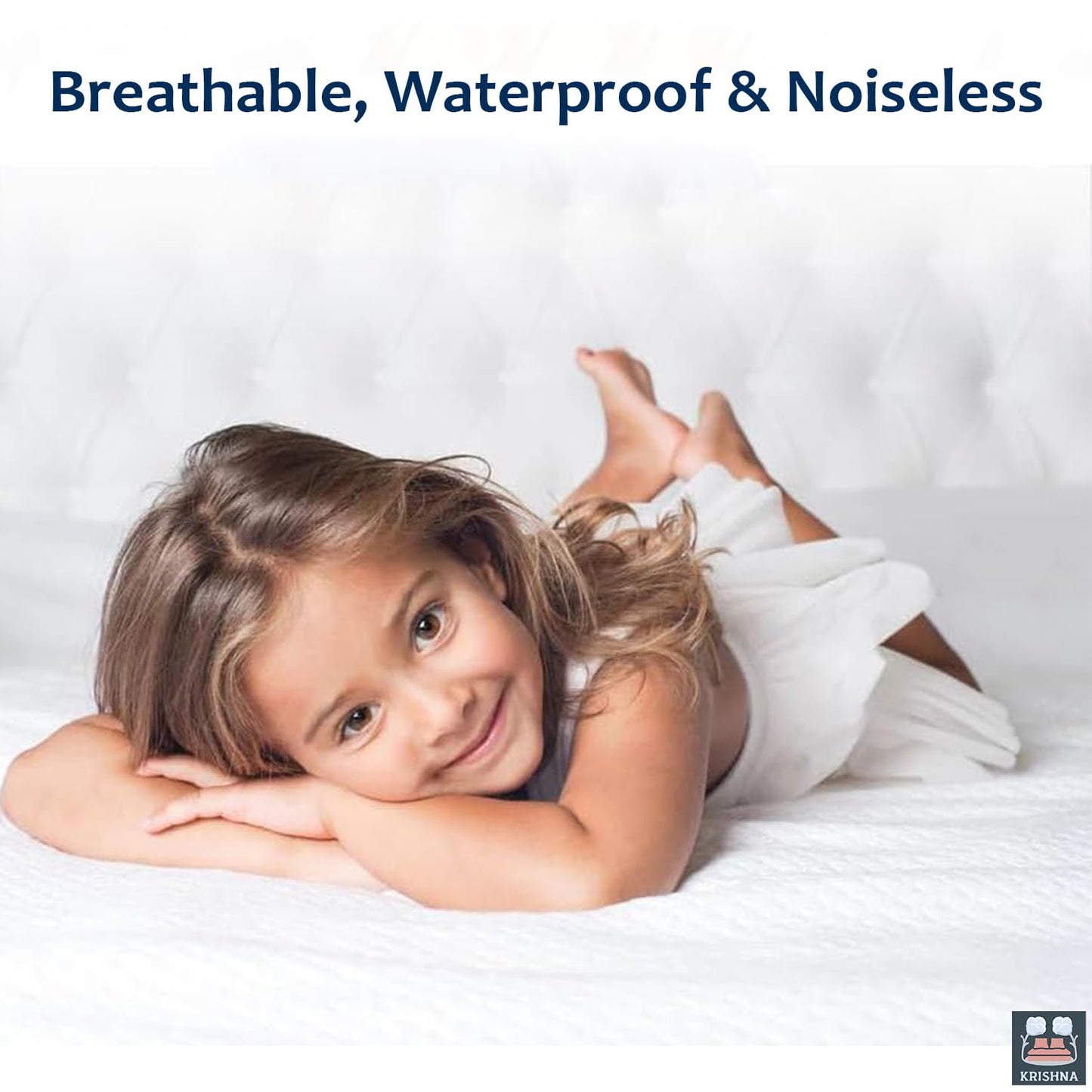 KRISHNA Queen Waterproof Mattress Protector, Cotton Terry Fitted Mattress Cover, Soft Breathable Noiseless Bed Protector, Up to 15" Deep Pocket Stretch Skirt, White
