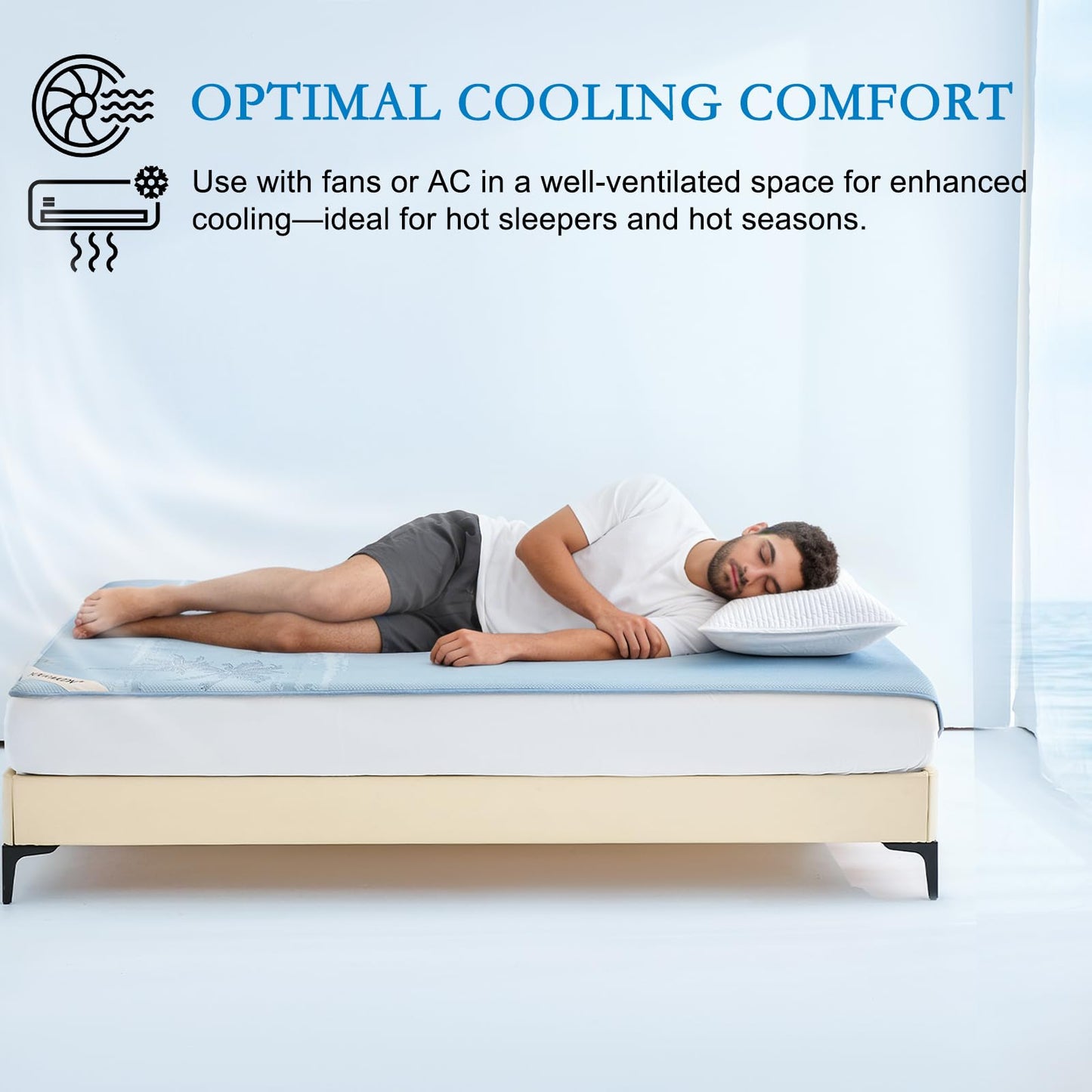 YOUR MOON Queen Size Cooling Mattress Pad for Hot Sleepers - Soft Breathable Noiseless Bed Pad Cover Mattress Cover, 8"-16" Deep Pocket - Enhanced Cooling Technology for Restful Sleep, Light Blue