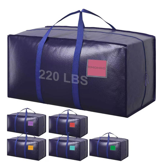 RMOHRO 6 Pack Moving Bags Heavy Duty 210GSM with Full-Open Side Zipper, 93L 220lbs Waterproof Foldable Storage Totes for College Dorm Move-In, Moving Boxes Alternative & Home Organization, Blue