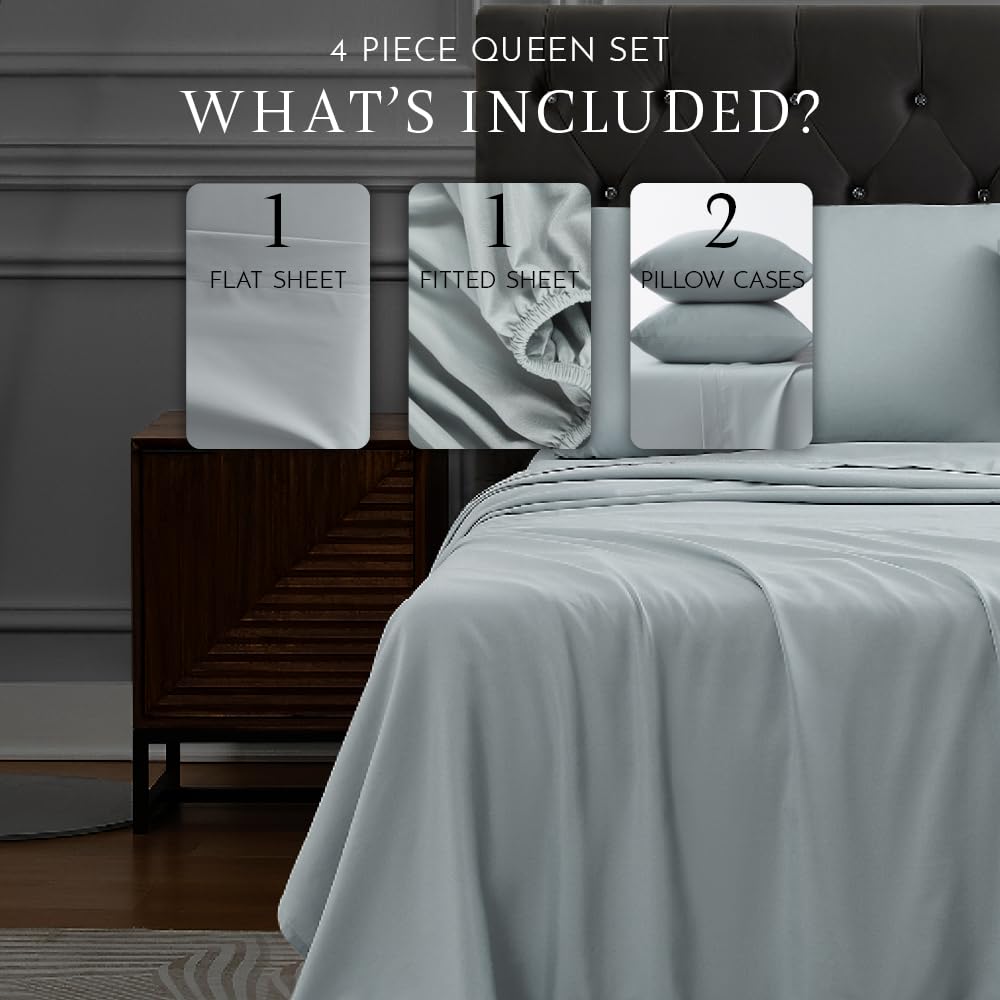 Linen Closet 4 Piece Sheet Set - Breathable, Brushed for Softness, Soft & Wrinkle Resistant, Up to 14" Deep-Pocket Sheets - Easy Care, Queen Size, Cloudy Gray