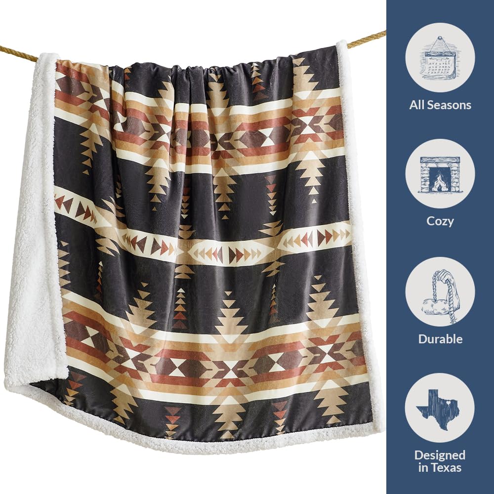 Paseo Road Indigo Hill by HiEnd Accents Yosemite Aztec 3 Piece Sherpa Throw Blanket Set, Tribal Navajo Print Fleece Throw Set, Western Southwestern Style, 1 Throw and 2 Pillows