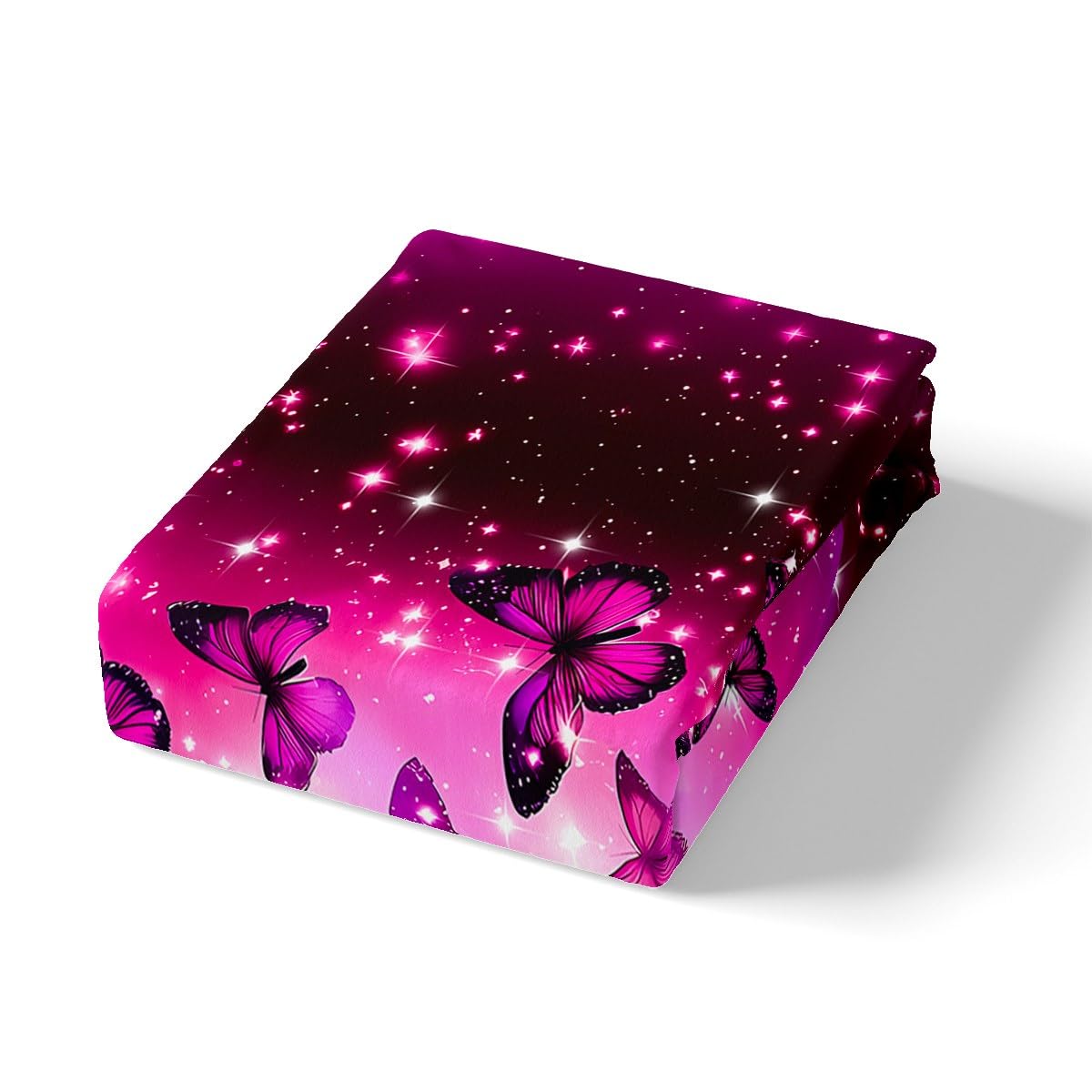 Feelyou Boys Girls Valentine's Day Fitted Sheet Full Size, Butterfly Bedding Set Kids Glitter Bed Sheet Set Romantic Teens Bed Cover Bedroom Decor Lightweight Bed Set (No Flat Sheet)