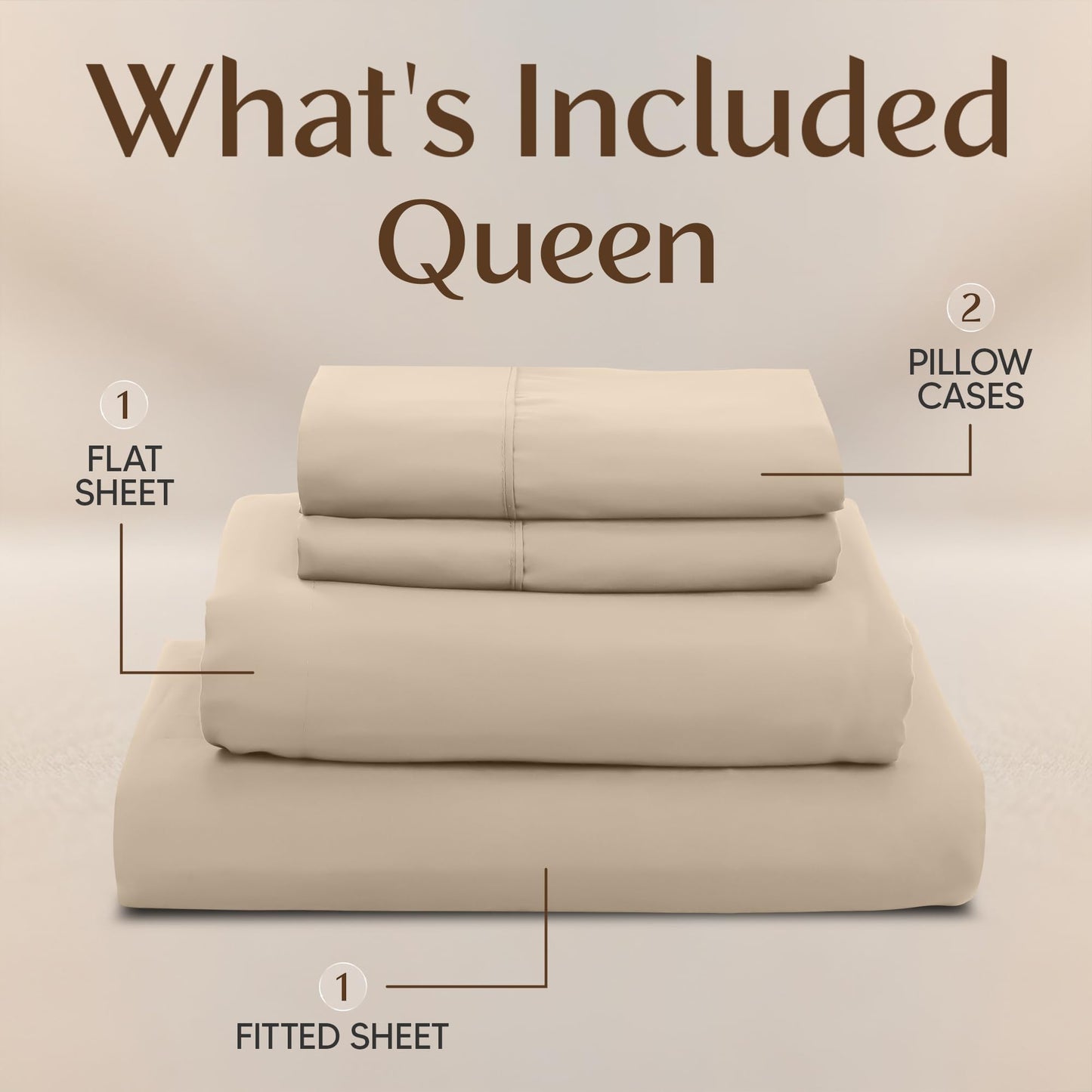 Utopia Bedding Queen Size Sheet Set – 4 Piece Bed Sheets, Soft and Breathable Microfiber, Includes 1 Fitted Sheet, 1 Flat Sheet and 2 Pillowcases – Oeko Tex (Sand)