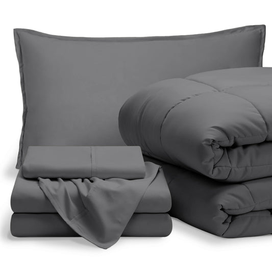 Bare Home Bed-in-A-Bag 5 Piece Comforter & Sheet Set - Twin XL - Goose Down Alternative - Ultra-Soft 1800 Premium Bedding Set (Twin XL, Grey/Grey)