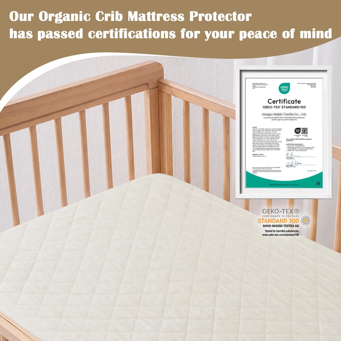 Lofe Organic Crib Mattress Protector - Top&Side Waterproof, 100% Waterproof Crib Mattress Protector, Breathable Cotton Toddler Mattress Protector, Baby Crib Mattress Cover Fitted 52x28x9 in
