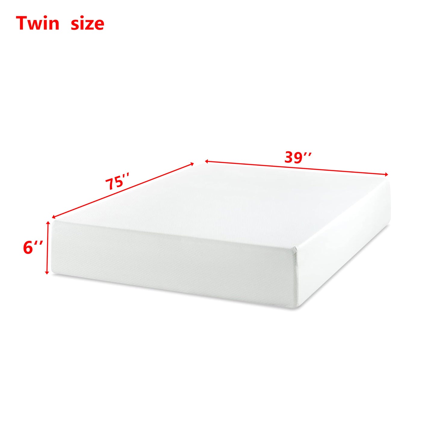 6-Inch Twin Memory Foam Mattress in a Box, Green Tea & Charcoal Infused, Pressure-Relieving Support, Fiberglass Free, White, 75" x 39" x 6" (Bed Not Included)