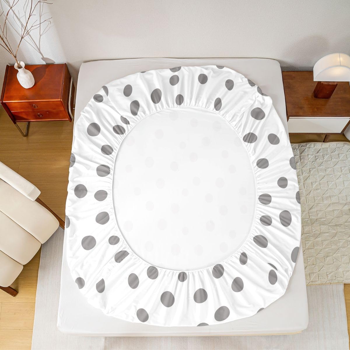 jejeloiu Polka Dots Fitted Sheet with 2 Pillowcases Full Size White Gray Bed Sheets Set 16" Deep Pocket Boys Girls Circles Geometric Bedding Modern Simple Teens Bedroom Decor Breathable Soft