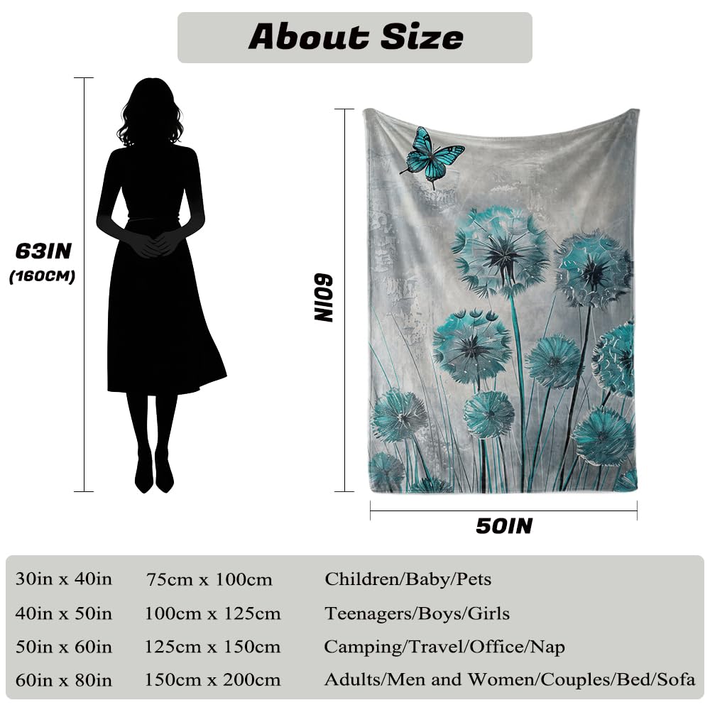 HUNXIAOJ Dandelion Throw Blanket Floral Print Blanket Dandelion Bedding Flower Throw Warm Soft Flannel for Girls Boys Woman Adults Bed Sofa Couch (60 in x 80 in)