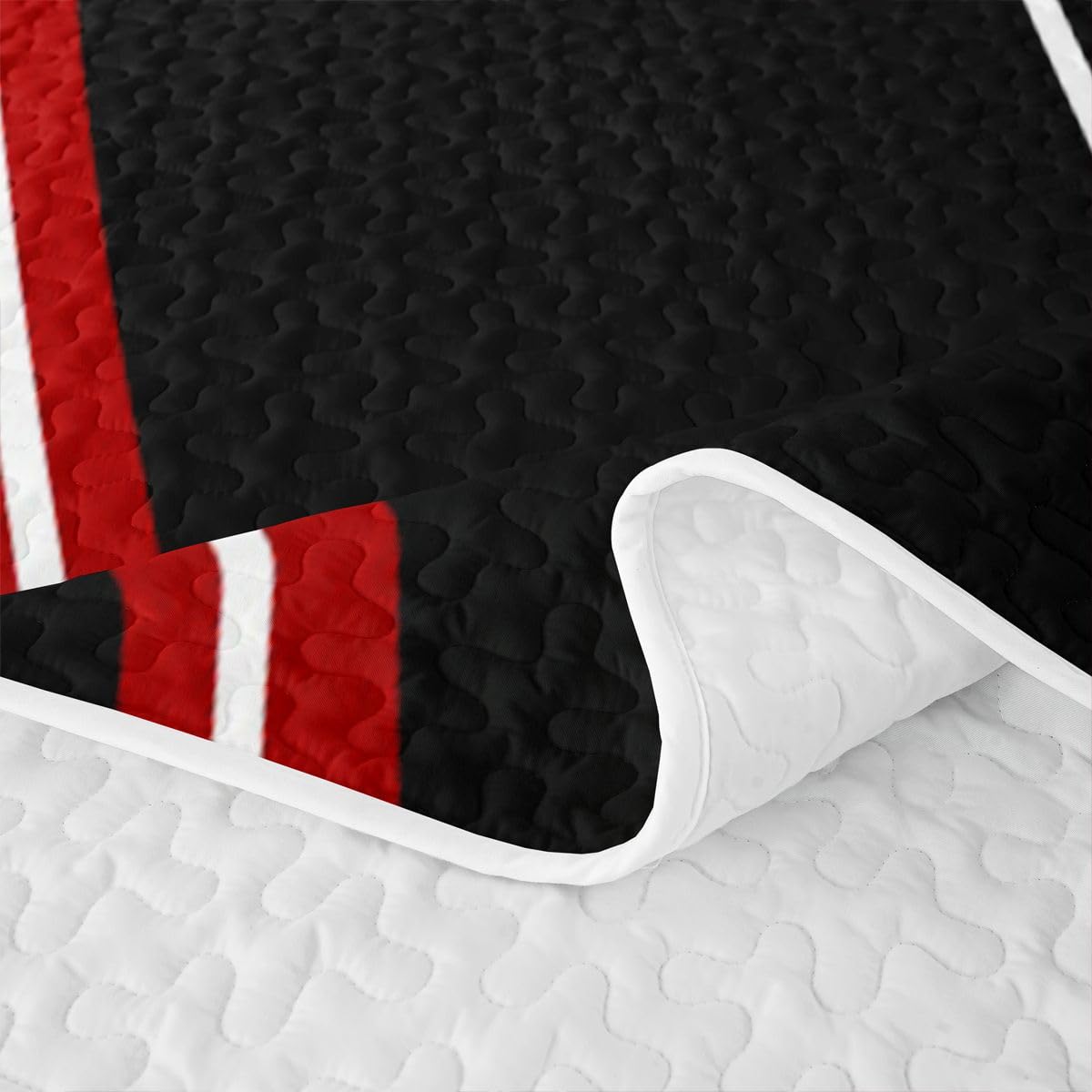 Erosebridal Red and Black Striped Quilt Twin Grey Modern Abstract Quilt Set Geometric Stripes Lines Quilted Bedspread with 1 PillowcaseContemporary Art Boho Coverlet