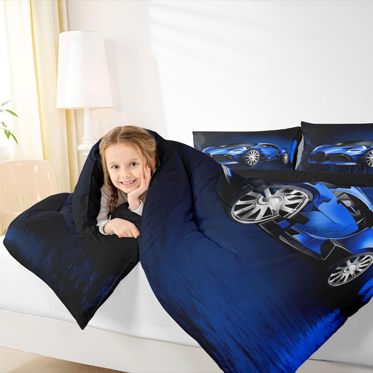 Feelyou Sports Car Comforter Blue Race Car Comforter Set for Kids Boys Girls Extreme Sports Theme Bedding Set Cool Speed Luxury Car Decor Quilt Set with 1 Pillowcase 2Pcs Bedding Twin