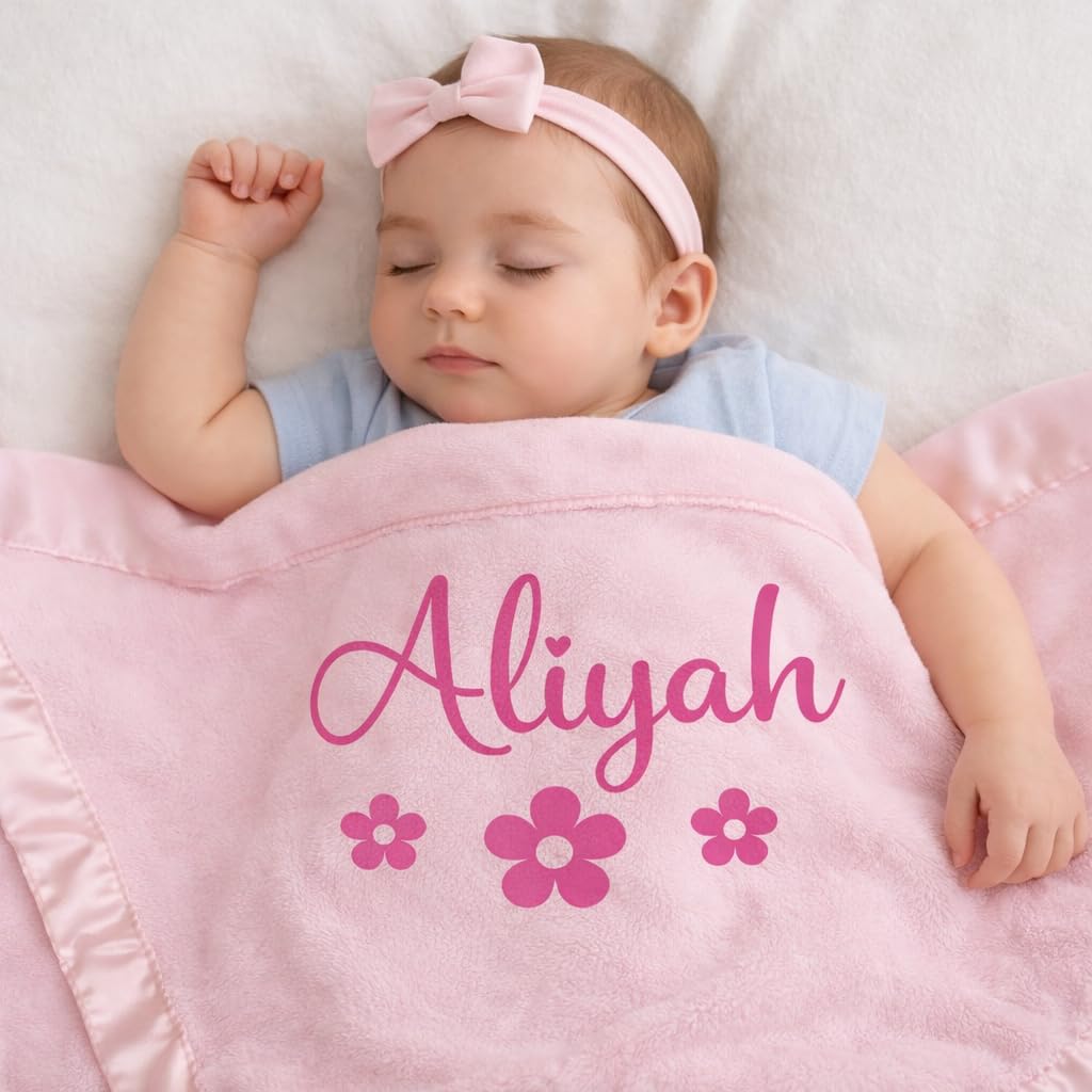 Personalized Baby Blanket for Girls - Newborn or Infant Gift with Name - Personalized Baby Blankets for Girls - Baby Blankets Newborn - Custom Pink Blanket - Custom Baby Blanket