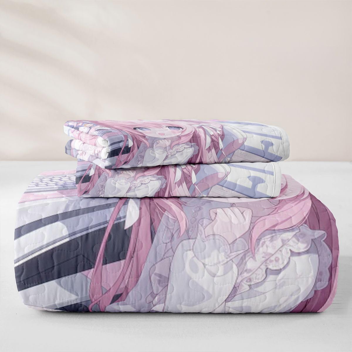 Erosebridal Kawaii E-Sports Girl Quilts Twin Size - 3D Japanese Girl Bedspread Coverlet Set, Girly Gaming Quilt Coverlets 2Pcs (Only 1 Pillowcase)