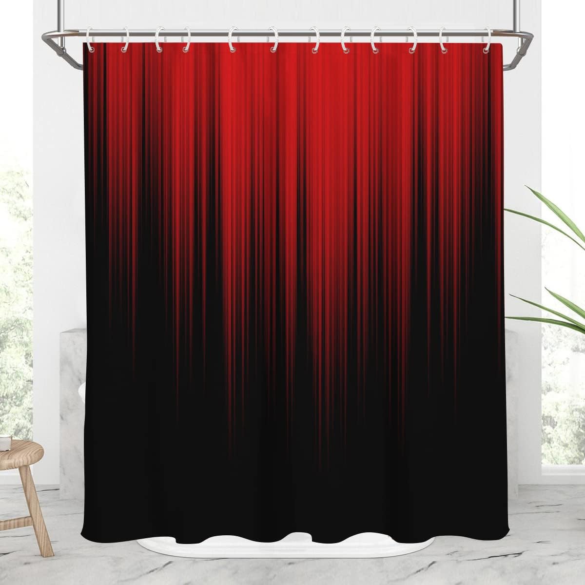 AAtter Red and Black Shower Curtain, 60x72 Inch Ombre Gradient Design, Gothic Style Dark Decor for Mens Bathroom, Polyester Fabric with 12 Hooks